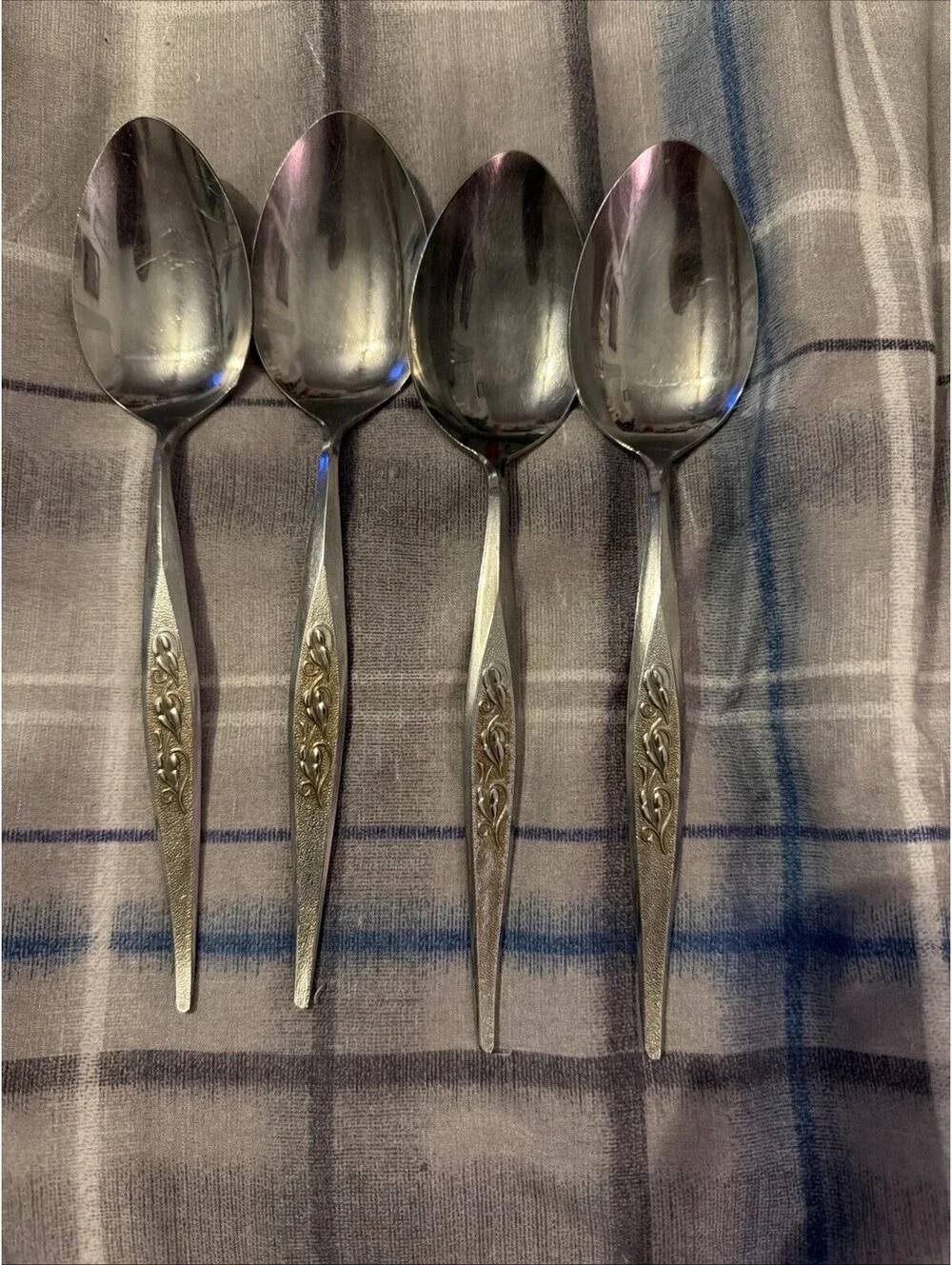 Lot Of 4 Unbranded stainless Japan flatware Woodmere pattern. Table Spoons
